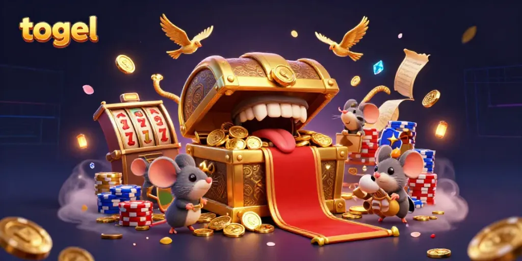 Engage in the world of togel with colorful characters and dazzling casino elements celebrating luck.