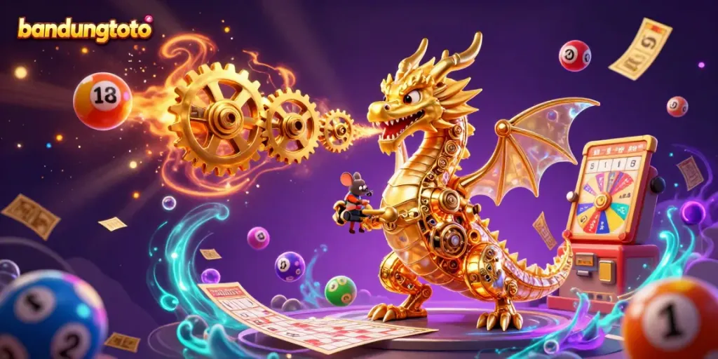 Engage with bandungtoto's vibrant 3D illustration of a dragon and dynamic gambling elements.