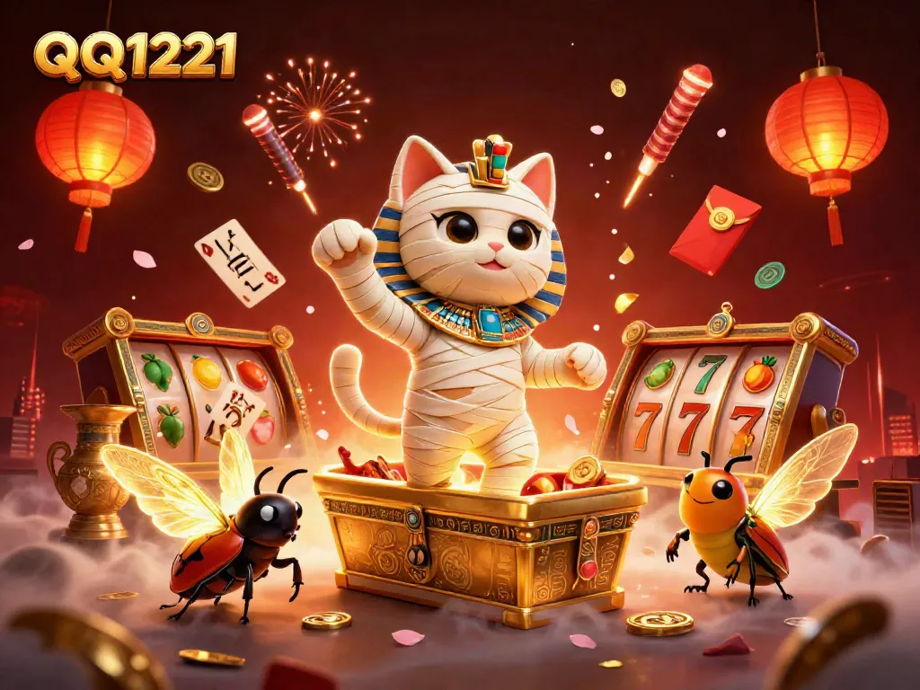 Experience the excitement of QQ1221 with rich 3D casino elements in a vibrant scene.