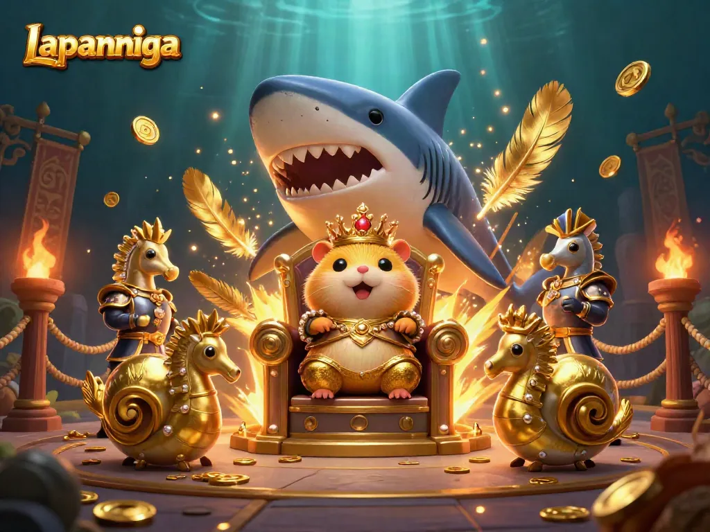 Engage in thrilling gameplay at Lapannaga featuring a fierce hamster king atop a megalodon throne.