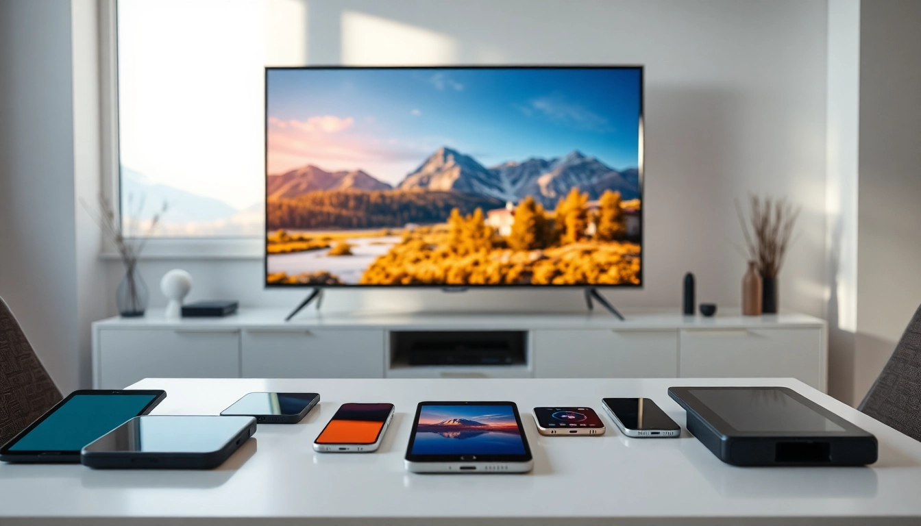 Engaging visual representation of iptv Sweden service with modern devices and vibrant landscape.