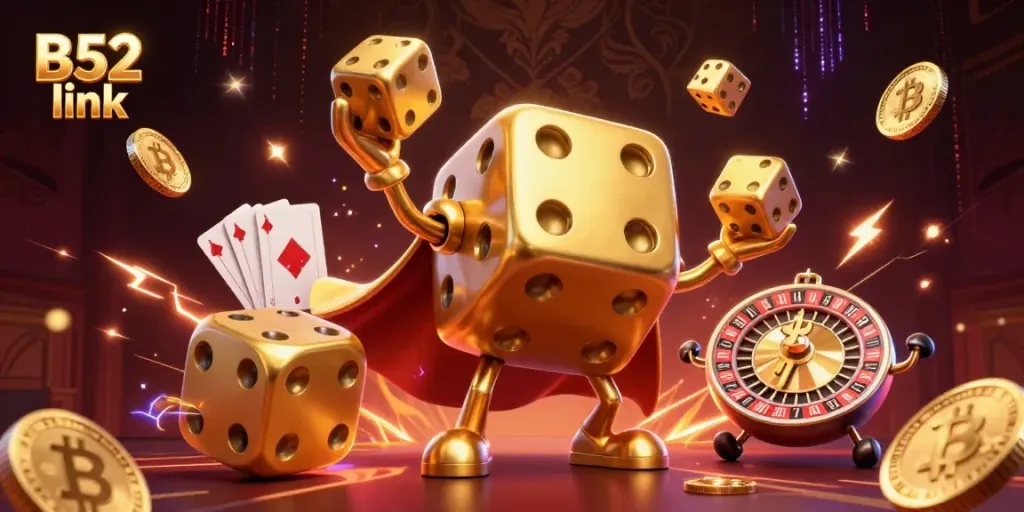 Experience the thrill of playing at B52 link with vibrant gaming characters and crypto elements in a dynamic casino atmosphere.