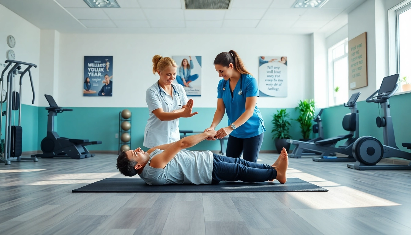 Engaging physiotherapy edmonton session showcasing a therapist helping a patient during rehabilitation.