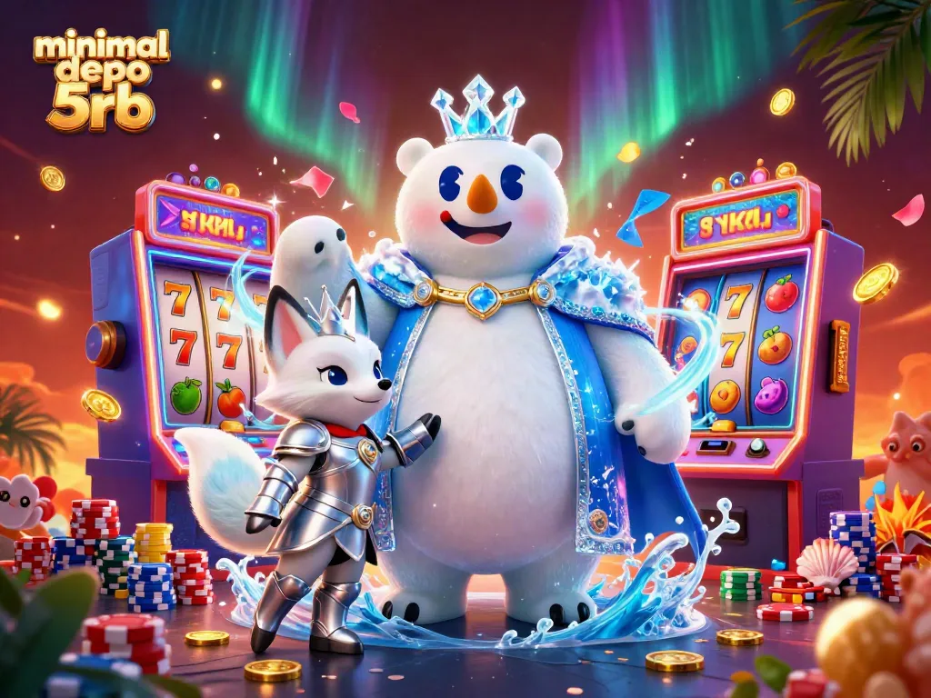 Engage in exhilarating gameplay with minimal depo 5rb, featuring festive slot machines and vibrant characters.