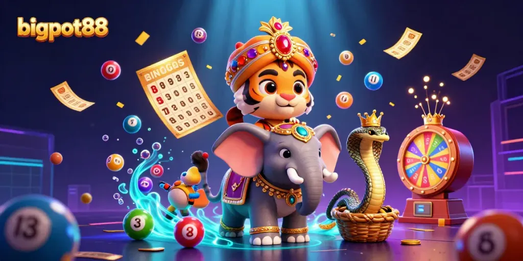 Bermain di bigpot88 dengan karakter kartun Maharaja harimau dalam 3D, menghadirkan pengalaman judi yang seru.