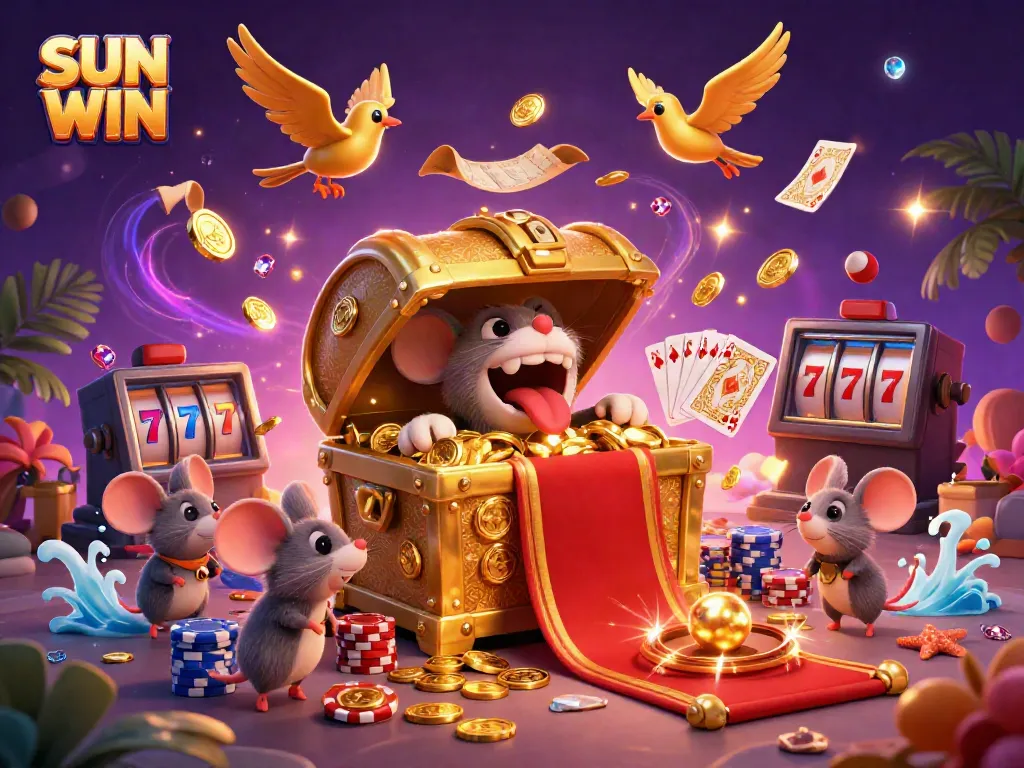 Experience thrilling wins at SUN WIN with a vibrant 3D casino scene featuring treasure and rich gameplay.