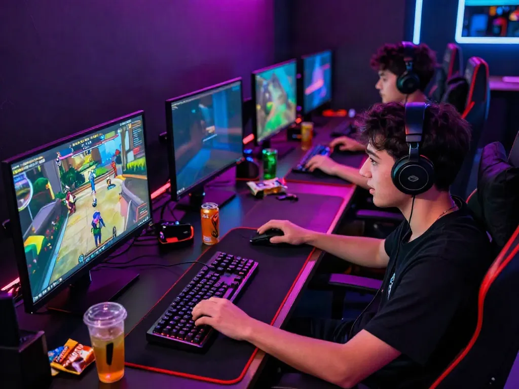 Người chơi vvwin đang tận hưởng không gian game sôi động với bàn phím và chuột gaming.