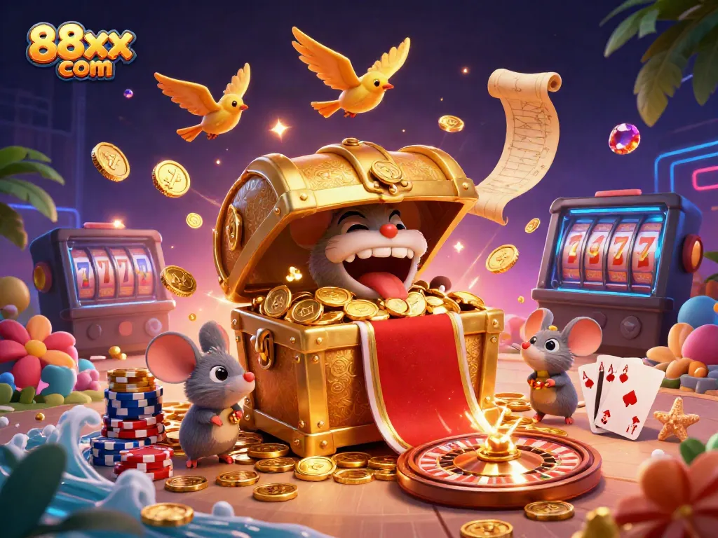 Experience thrilling adventures and winnings at 88xx com with a vibrant casino-filled scene.