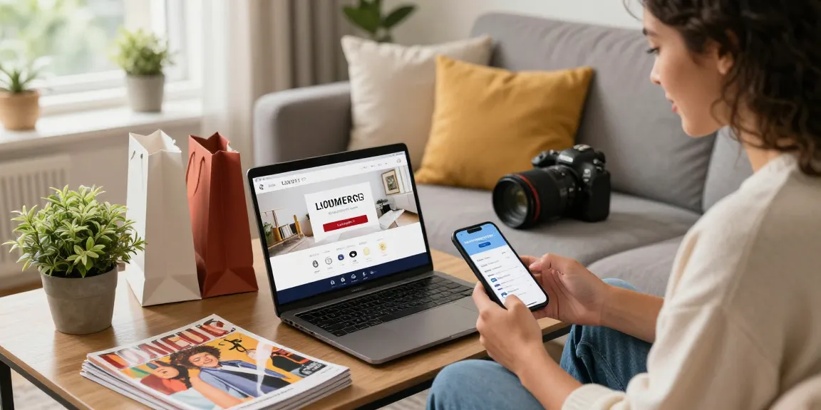 Halaman LUXURY12 Login dengan individu asyik berbelanja online di ruang tamu yang nyaman.