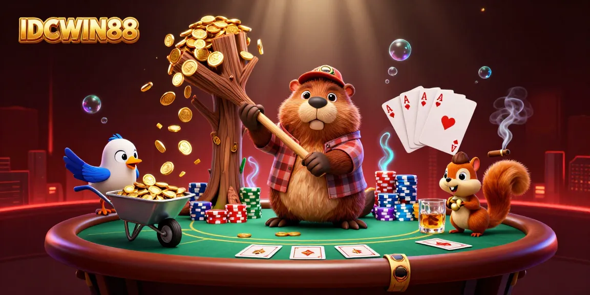 Experience excitement at IDCWIN88 with vibrant casino characters and golden coin rain.