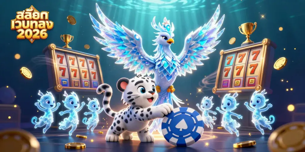 Engage in thrilling slot games with สล็อตเว็บตรง 2026, showcasing a vibrant ice phoenix and playful leopard.