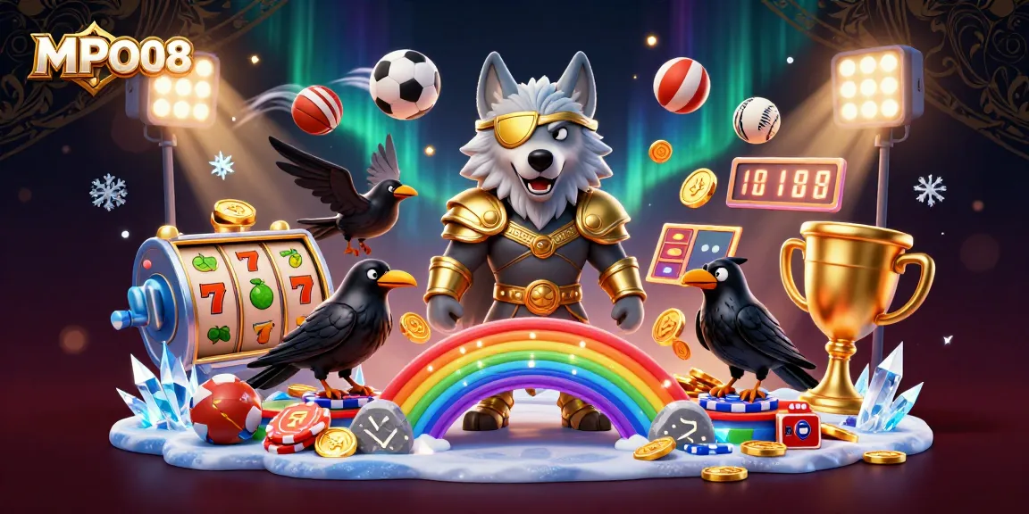 Play exciting slots with MPO08 featuring vibrant Norse symbols and casino elements.