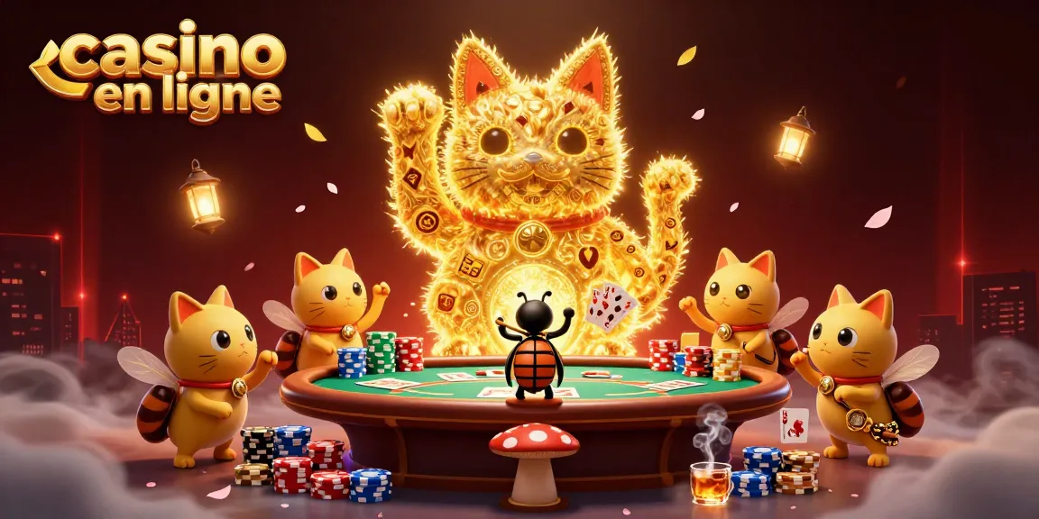 Plongez dans l'univers du casino en ligne avec une illustration riche de symboles et d'animation.