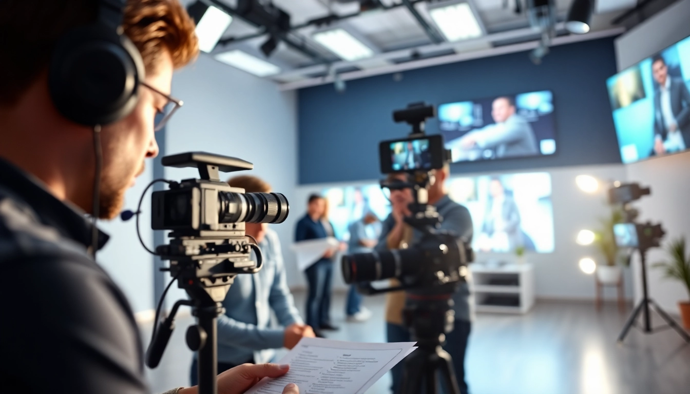 Engaging video production edmonton team collaborating in a modern studio.