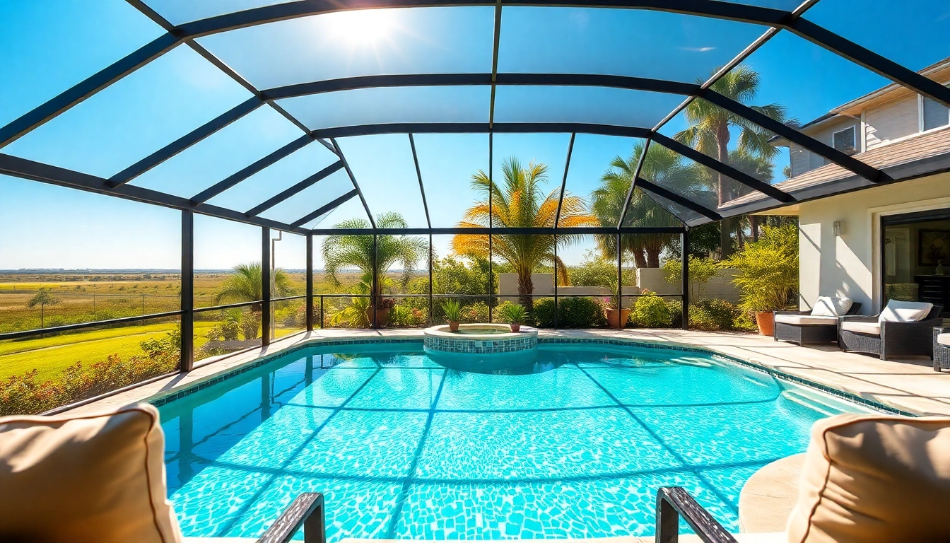 Pool Enclosure elegantly enhancing a bright backyard pool area.