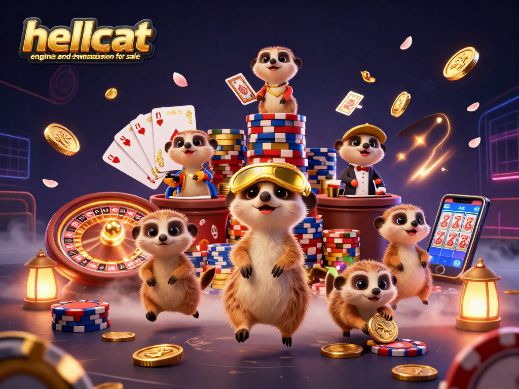 Experience the excitement of hellcat engine and transmission for sale with a vibrant casino scene featuring meerkats.