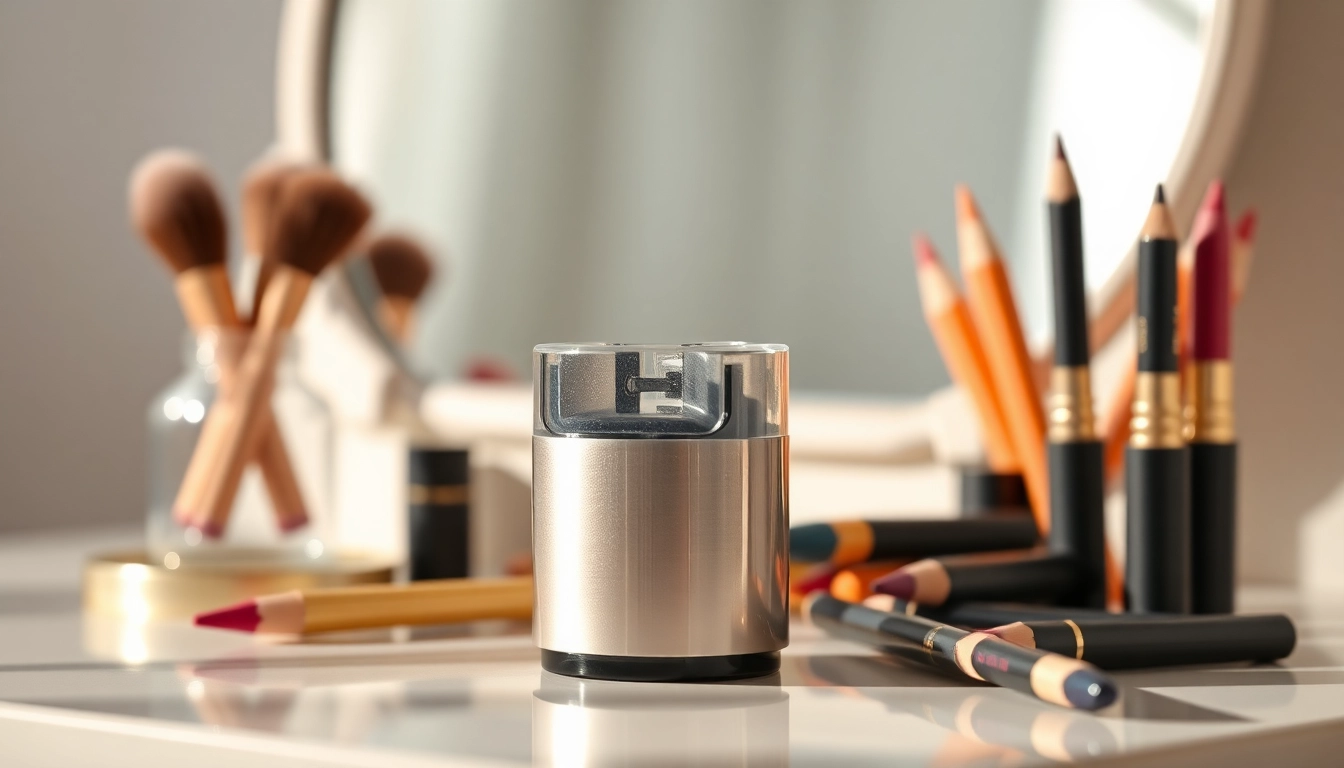 Showcasing a makeup pencil sharpener with vibrant makeup pencils for precision beauty.