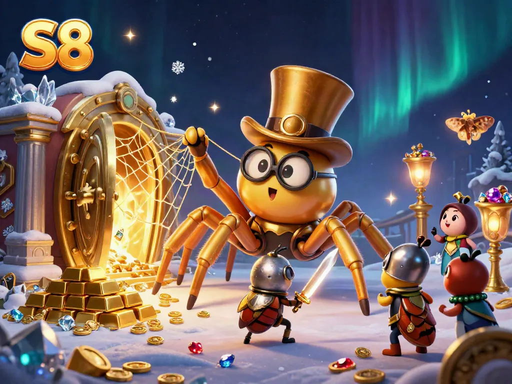 S8 offers exceptional gaming experiences with golden treasures and whimsical characters in a vibrant casino atmosphere.