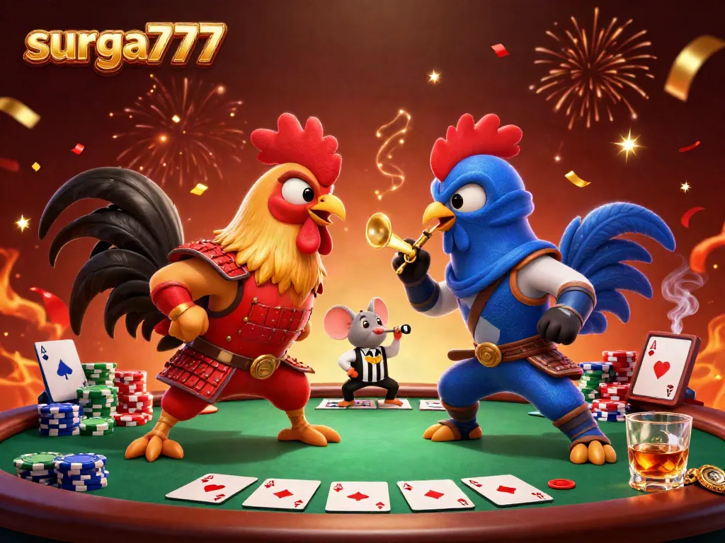 Engage in thrilling gameplay at surga777 with action-packed cartoon roosters and exciting poker elements.