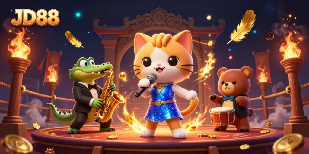 Celebrate winning moments at JD88 casino with vibrant characters and dynamic gaming elements.