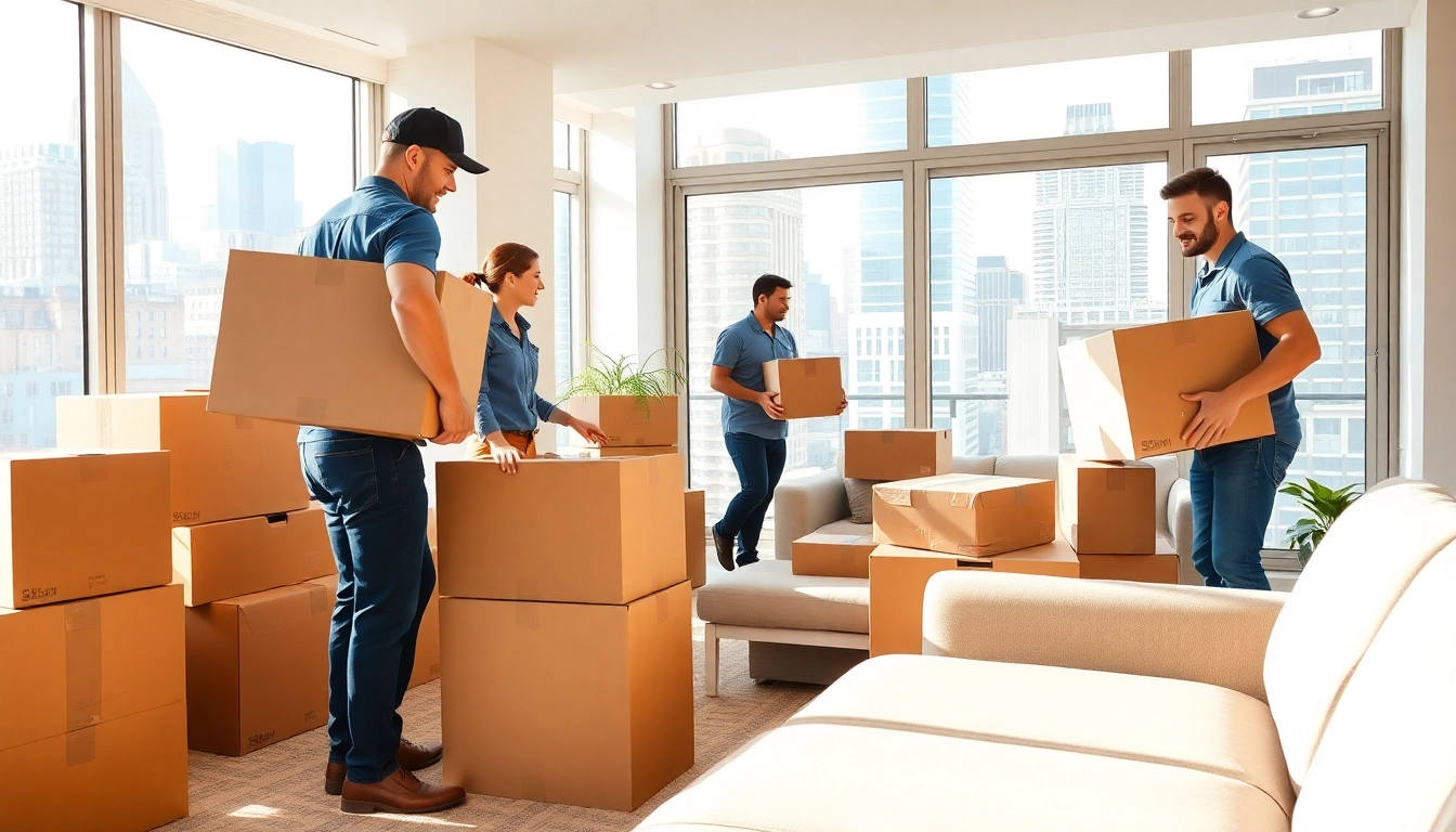 Residential movers NYC packing and moving a family’s belongings in a bright NYC apartment.