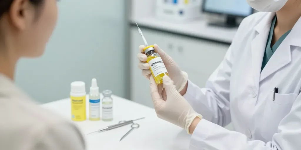 Lemon bottle peptide treatment demonstration in a modern clinic showcasing professionalism and safety.