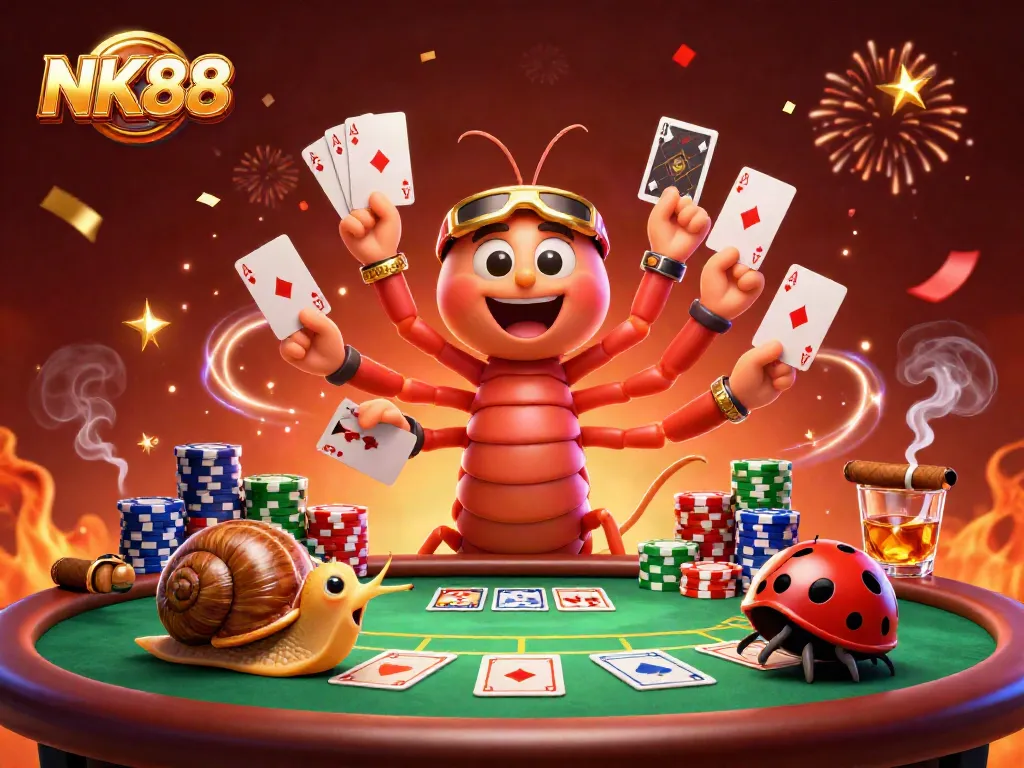 Experience the excitement of NK88 at the vibrant casino with a fancy millipede dealer and high-stakes action.