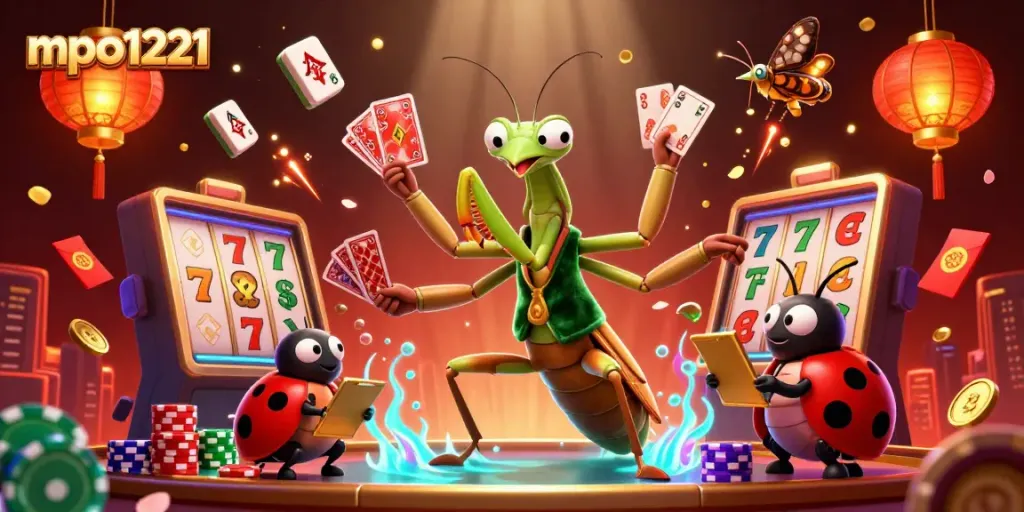 Engage with mpo1221 at the vibrant casino featuring unique characters, slots elements, and game excitement.
