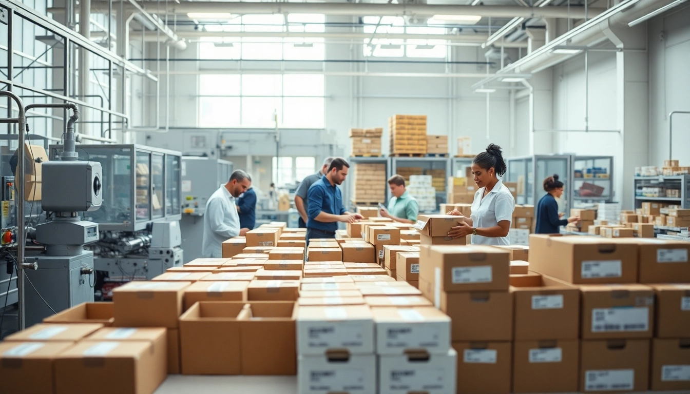 Streamlined co packing Chicago process in a modern facility with efficient machinery and teamwork.