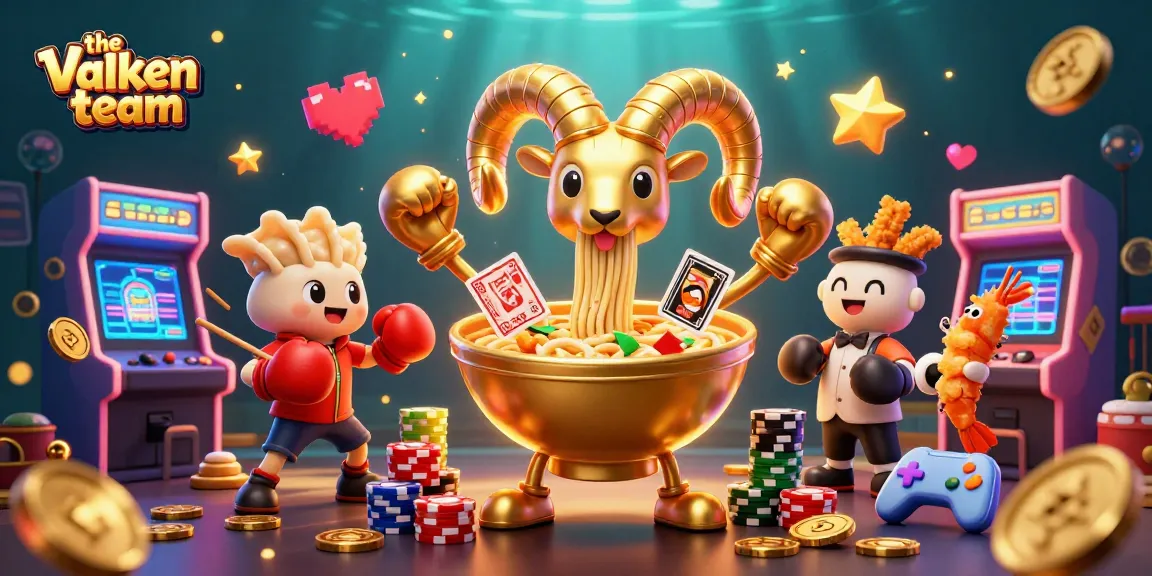 Join the Valken team in a dynamic online casino adventure featuring colorful arcade machines and vibrant characters.