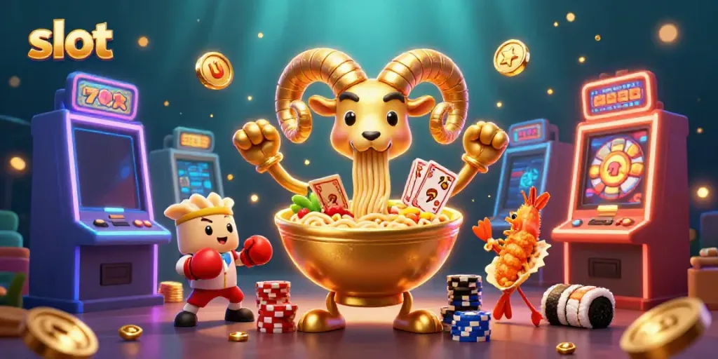 Slot yang menarik menampilkan karakter kartun 3D berwarna emas dalam suasana kasino