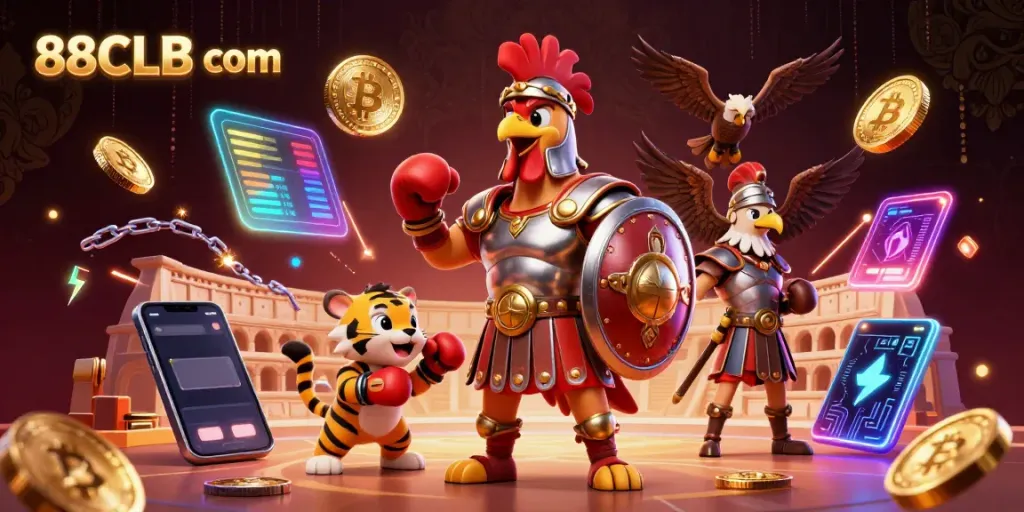 Engage with 88CLB com through a vibrant digital casino world filled with dynamic characters and crypto elements.
