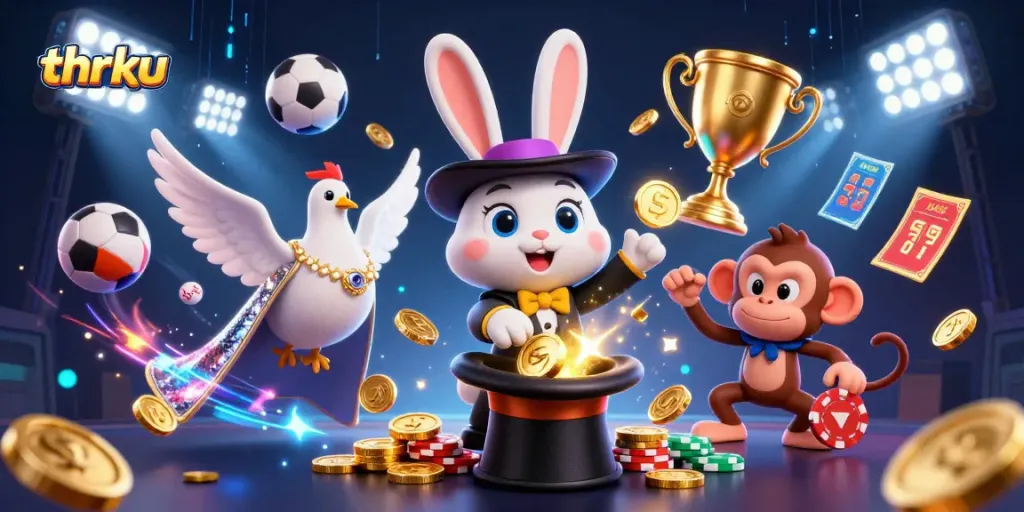 thrku features a 3D magician rabbit pulling golden coins in an exciting casino scene