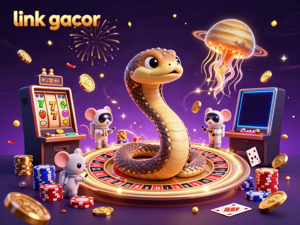 Experience thrilling gameplay with link gacor as astronaut mice place bets on a roulette wheel in outer space.