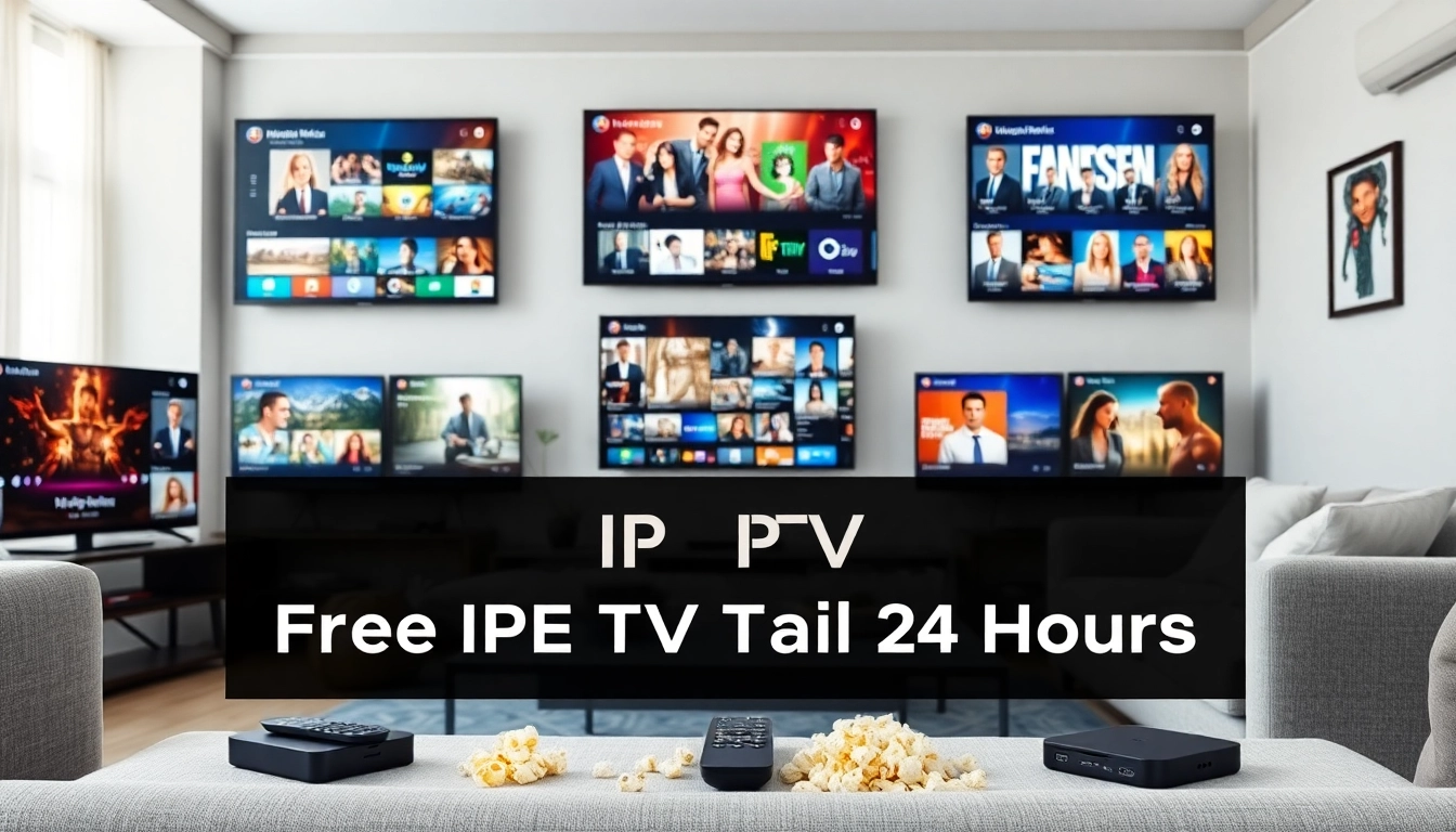 Experience the exciting Free IPTV Trial 24 Hours with a modern home entertainment setup showcasing diverse channels.