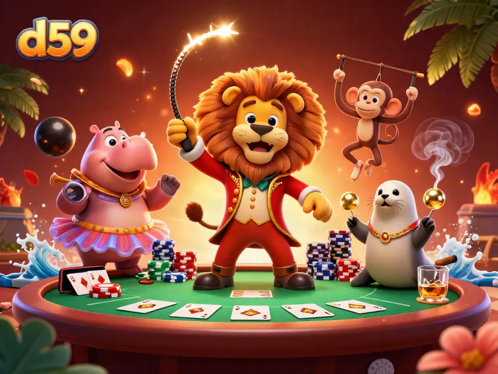 Join diverse characters in a lively d59 gaming scene, showcasing vibrant casino elements.