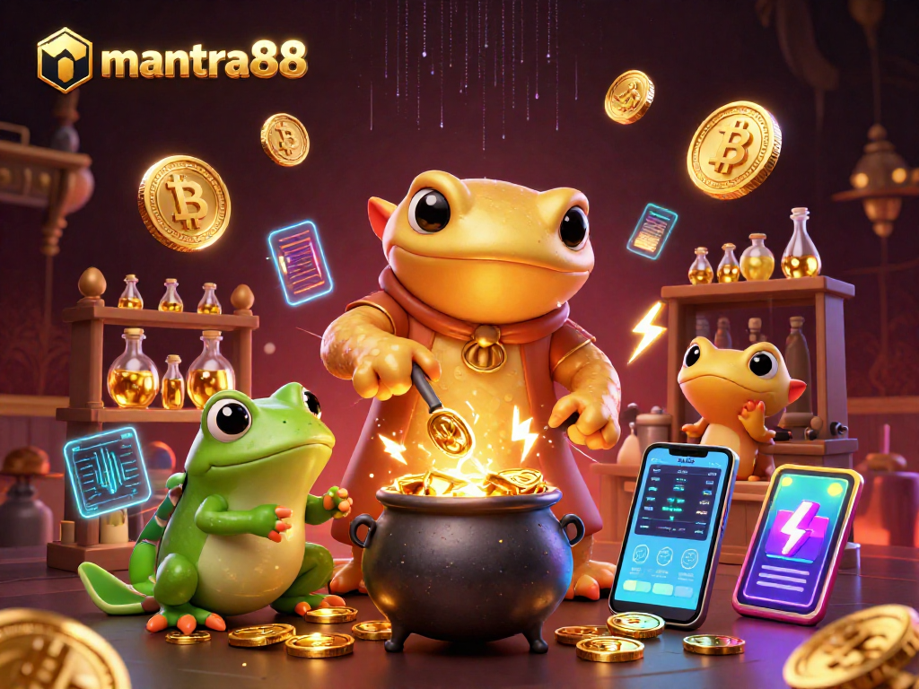 Engage with mantra88's vibrant 3D casino scene of trading gold, crypto, and magic.