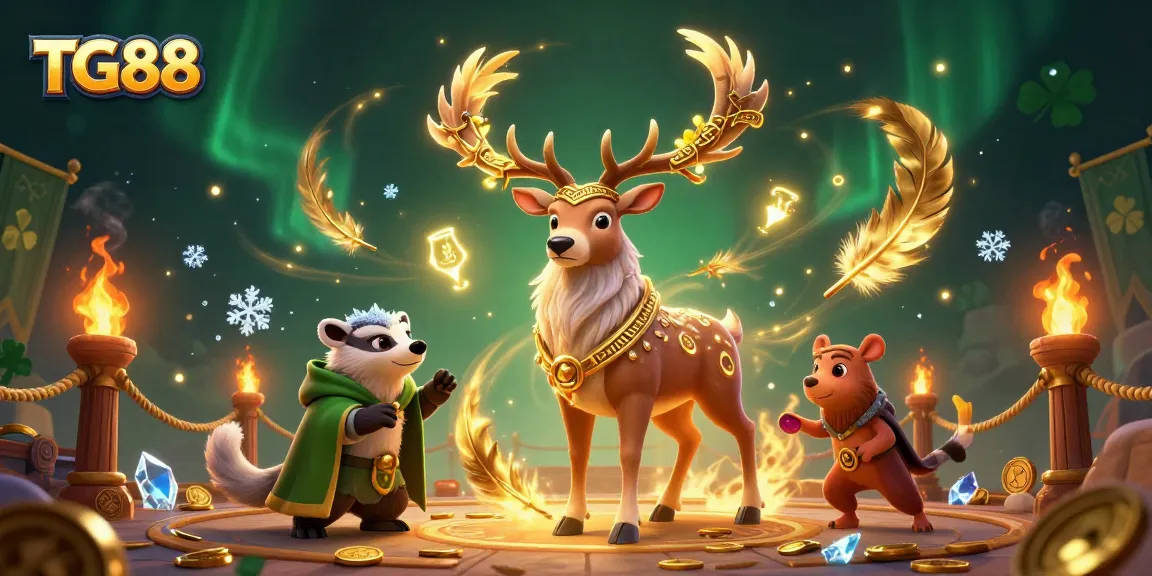 Engage with the thrilling TG88 casino environment featuring a Celtic druid stag and mystical elements.