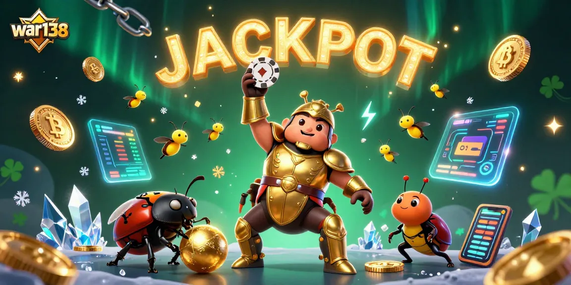 Experience the thrill at war138 where the champion beetle celebrates wins amidst crypto and bright jackpots!