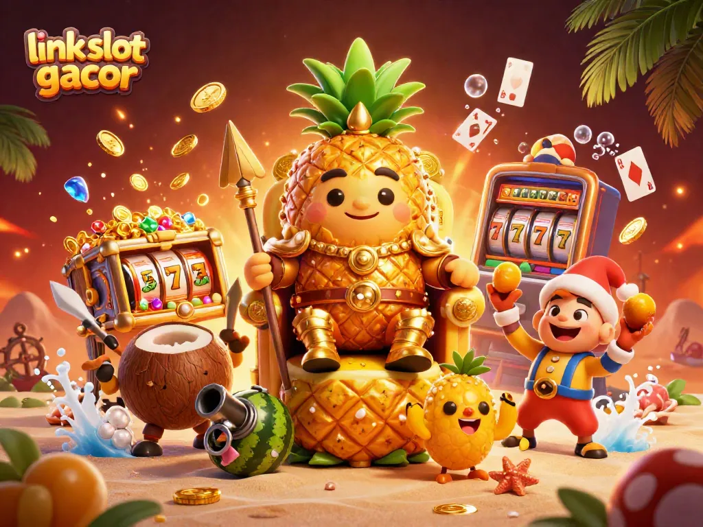 Menghimpun kesenangan dengan link slot gacor, ilustrasi kasino pantai dengan karakter menarik.