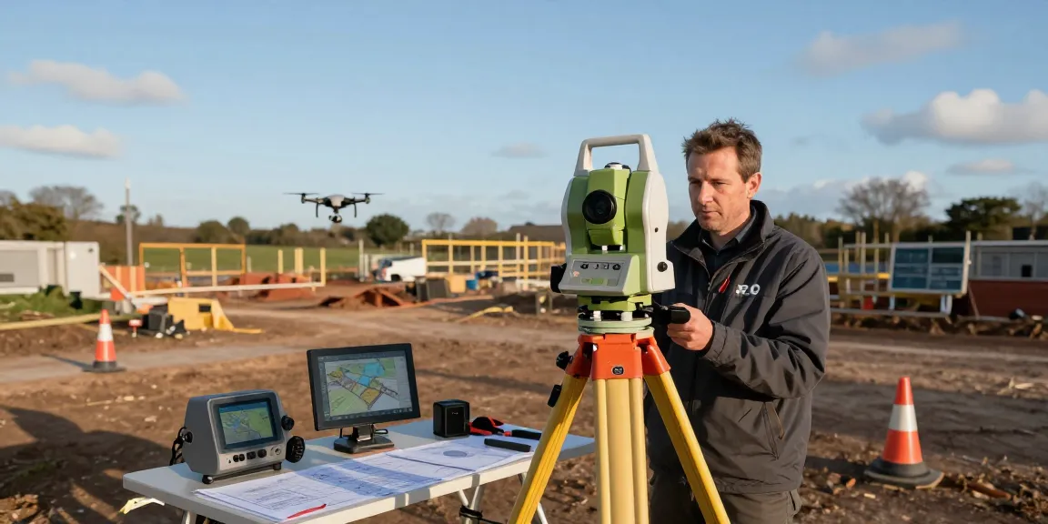 Topographical surveys Surrey and Sussex conducted by a professional surveyor using advanced surveying equipment.